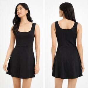 NEW Lou & Grey Black Fit & Flare Tank Mini Dress S Athleisure Minimalist Sporty